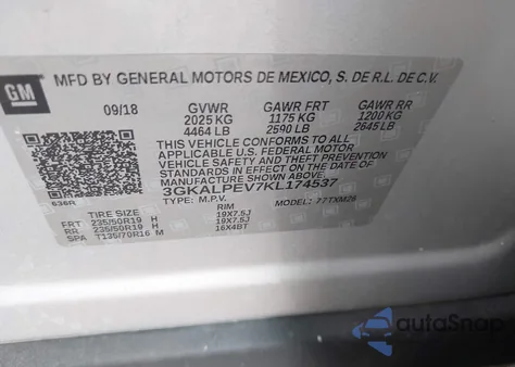 2019 GMC Terrain Slt z USA, uszkodzony, nr VIN 3GKALPEV7KL174537